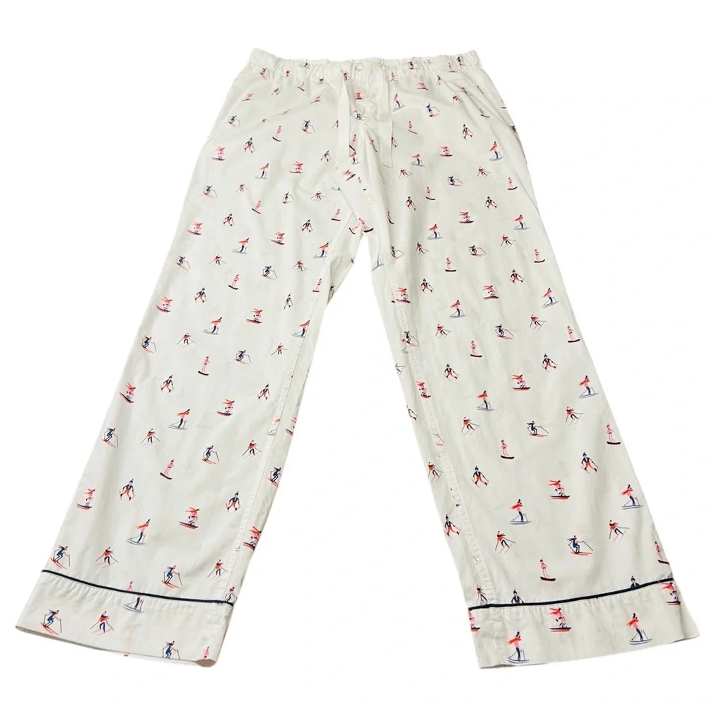 J. Crew White Pajama Shirt with Red and Blue Skier Print Men’s Size Medium